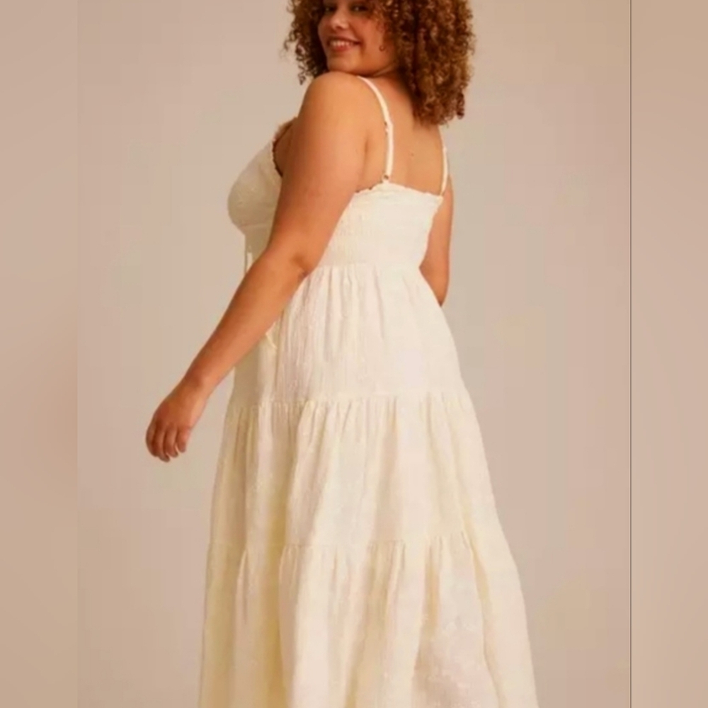 Women’s White Sundress - Elegant Tiered V-Neck Dress - Picture 3 of 11